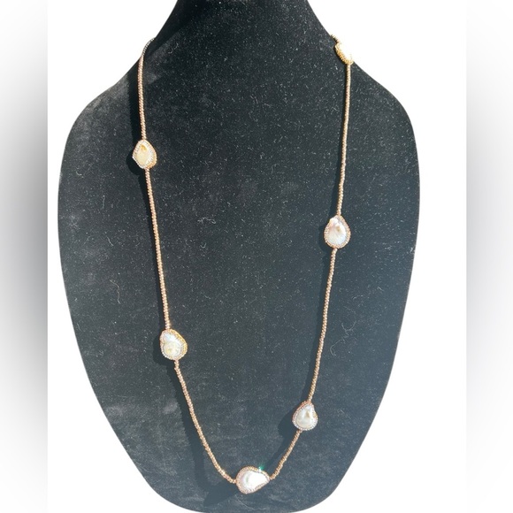 lucas lameth Jewelry - Lucas Lameth freshwater pearl and sterling silver long statement necklace gold
